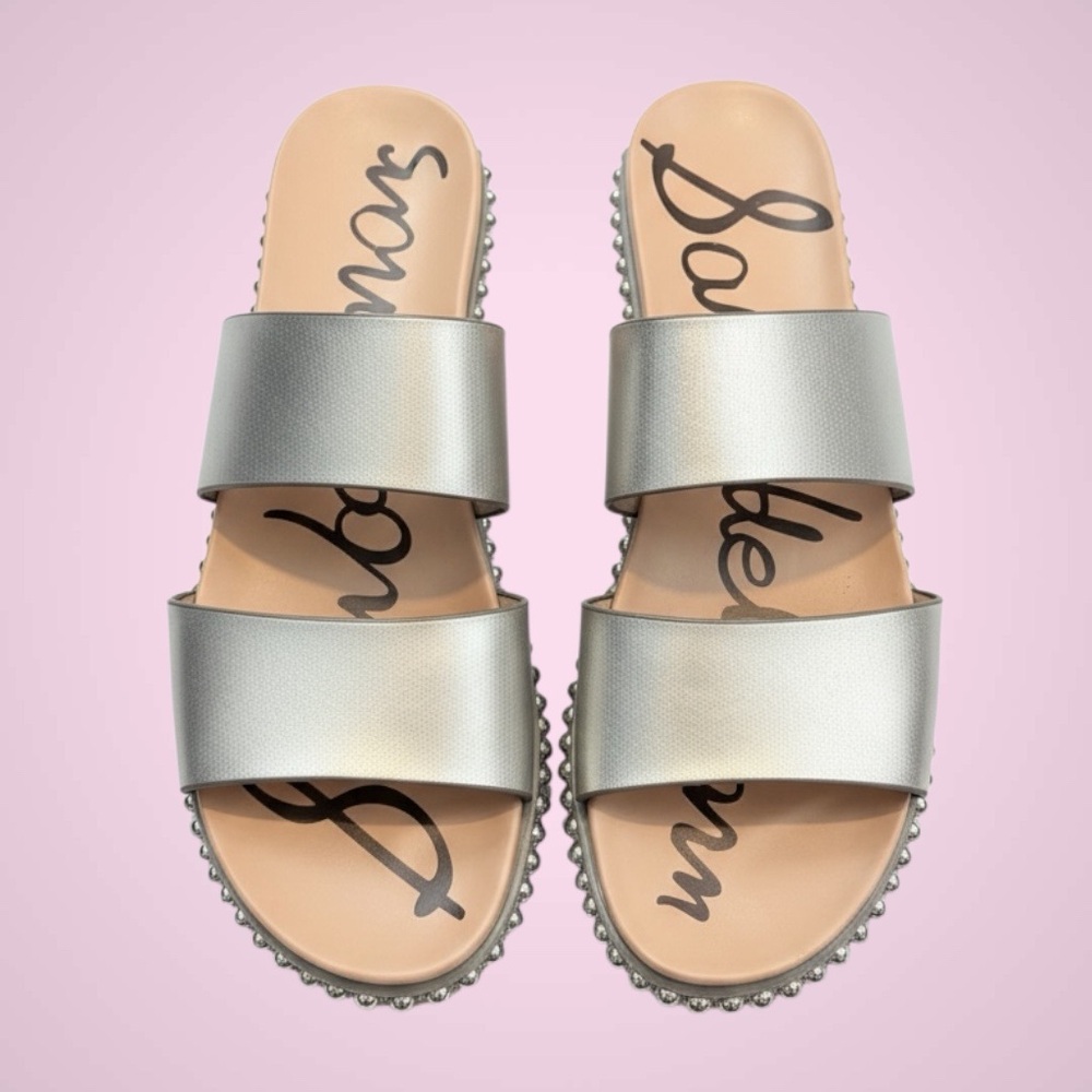 Sam Edelman Silver Metallic Double-Band Slide Sandals